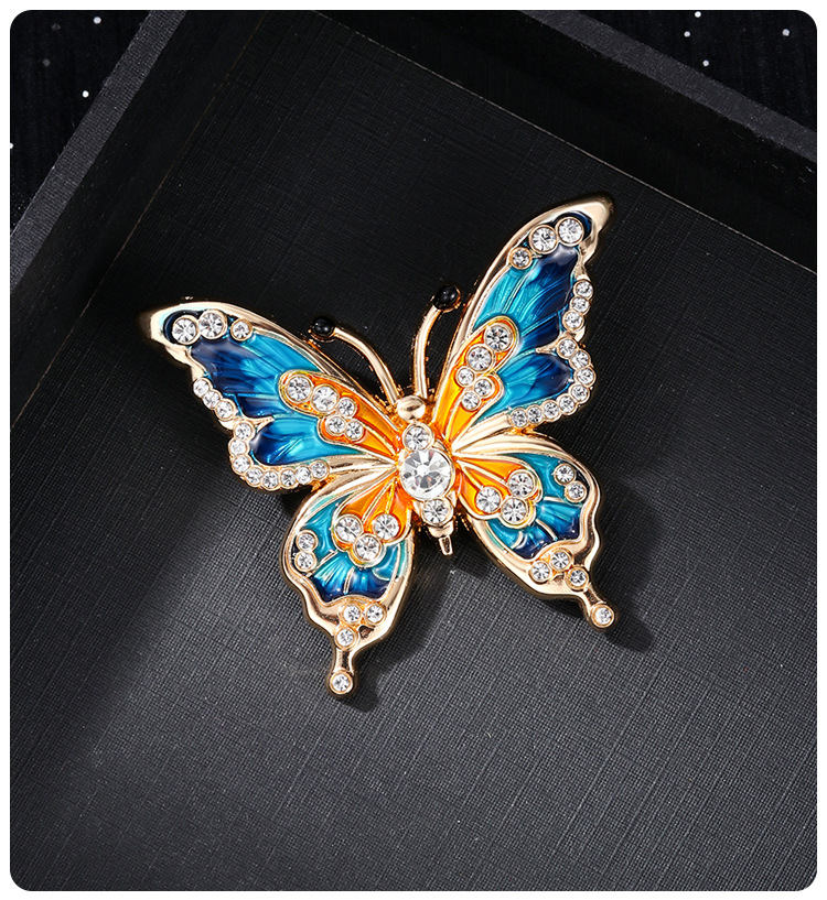 European and American high-grade enamel painted butterfly brooch ladies fashion oil drop diamond high-grade niche brooch corsage wholesale
