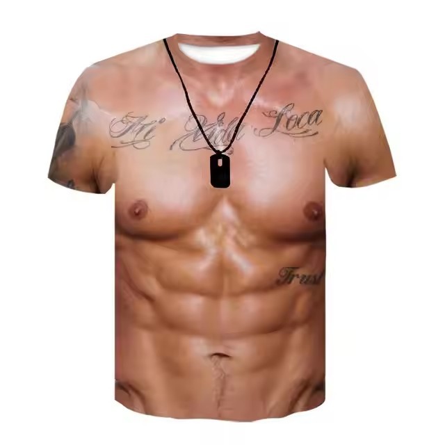 Verano calle todo-fósforo suelto cuello redondo manga corta transpirable camiseta de hombre piel de camarón transfronterizo venta caliente impresión digital 3D