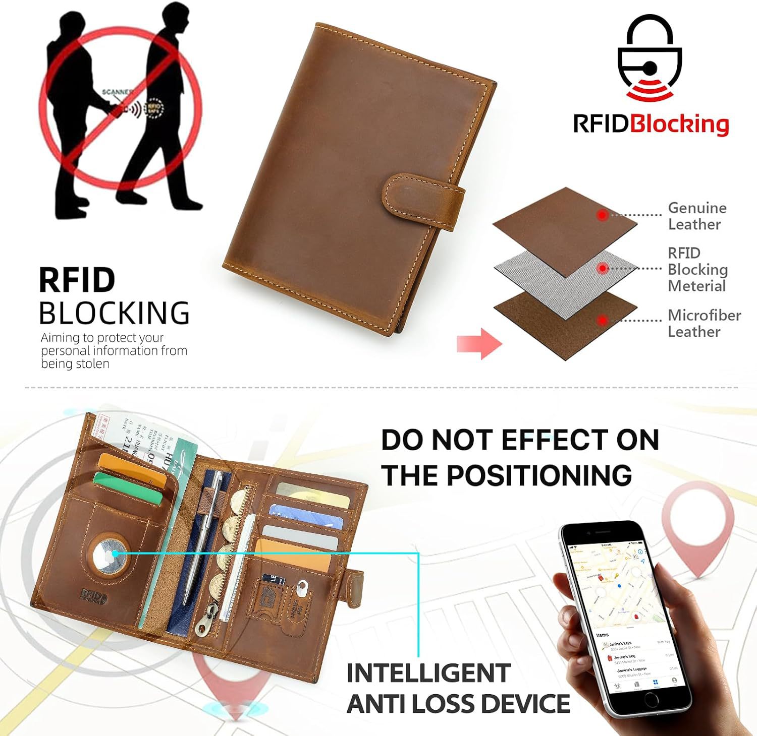 Vintage pasaport cüzdanı RFID korumalı gerçek deri