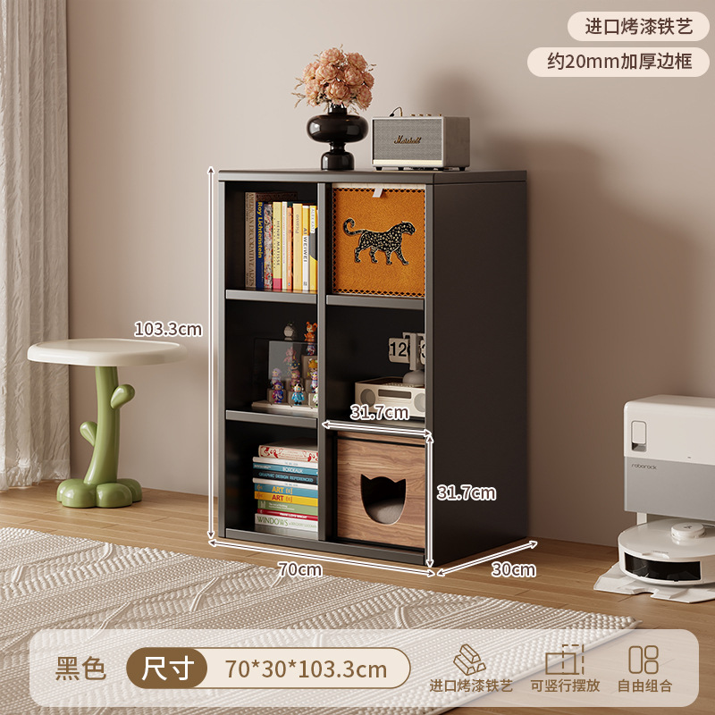 [steel lattice cabinet] ★ Black three-layer two-column 6-compartment cabinet-vertical style ★ 0 formaldehyde ★ 70*103.3* (30 depth) cm