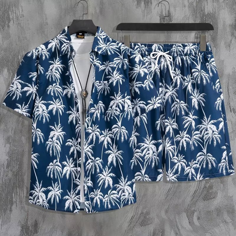 Sanya Travel Hawaii suit Short-sleeved Men's Shirt Seaside Beach Holiday Casual Loose Shorts Men's Fashion