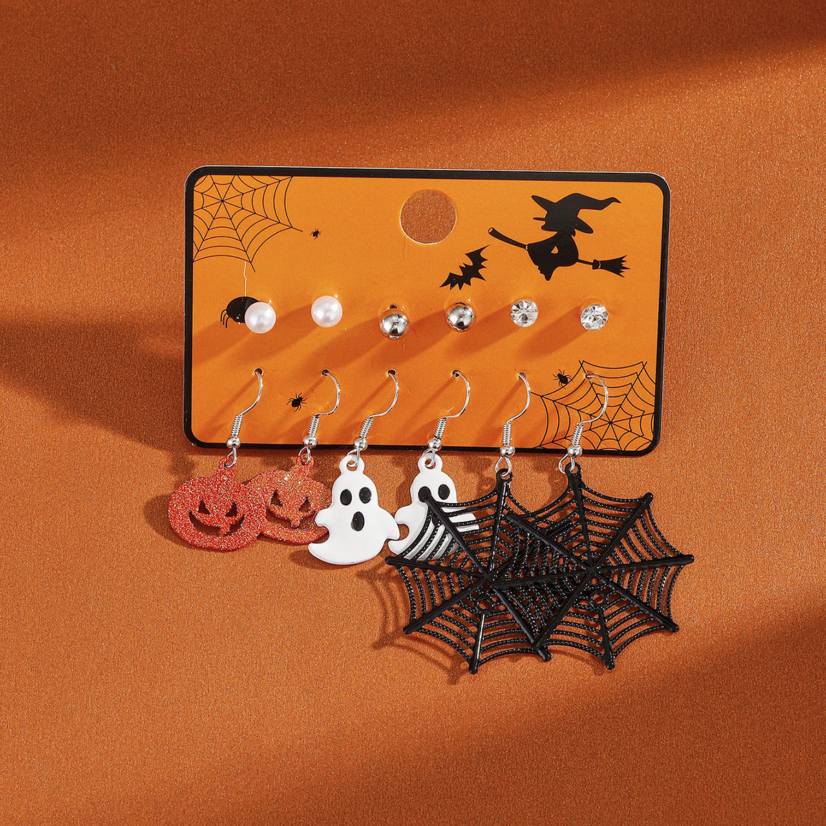 22g Weight Ear hook Event & Party Supplies 1 Set Halloween Casual Hip-Hop Pumpkin Ghost Spider Zinc Alloy Drop Earrings Ear Studs