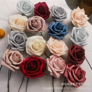 Factory wholesale 8CM dyed PE rose flower head with Rod wedding diy bouquet home photo decoration foam flower