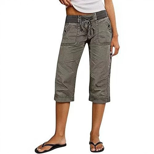 European and American style unique street fashion slim-fit workwear long pants for women, straight-leg pants with straps, low-waist casual denim cropped pants