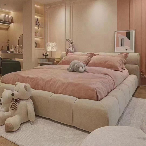 Italian wood bed, Italian minimalist bed, master bedroom tatami, fabric princess bed, frosted technology fabric, double bed