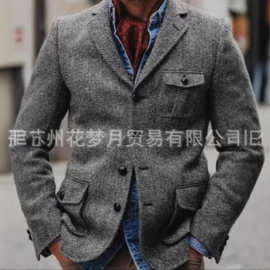 欧美外贸男式西装人字纹单外套休闲修身舞台西装男士商务男式外套