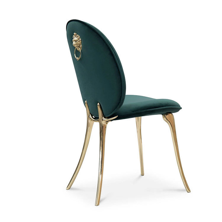 Light Luxury Villa Dining Chair with Solid Pure Copper Backrest, Reception Chair, Artistic Style Vanity Chair, Designer Velvet Chair