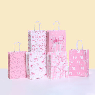 Cross-Border Pink Bow Handbag Birthday Gift Packaging Bag Sweet Girl Party Gift Bag Candy Packaging