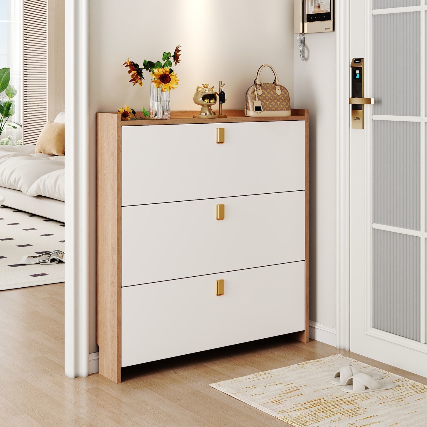 Cream-Style Ultra-Thin Shoe Cabinet Shoe Rack Entrance Door High-End Large-Capacity Tipping Bucket Style Simple Modern Entrance Cabinet