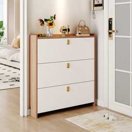 奶油风超薄鞋柜鞋架门口进门上档次大容量翻斗式简约现代玄关柜