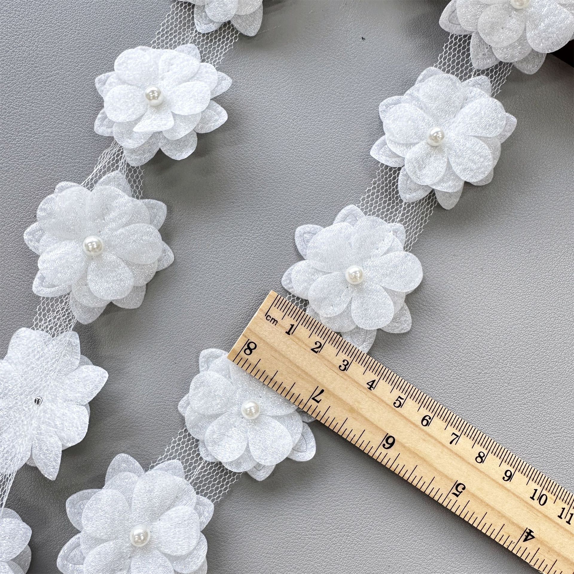Encaje de Malla Bordado con Perlas, Poliéster, Decorativo, para Vestidos y Manualidades DIY image 4