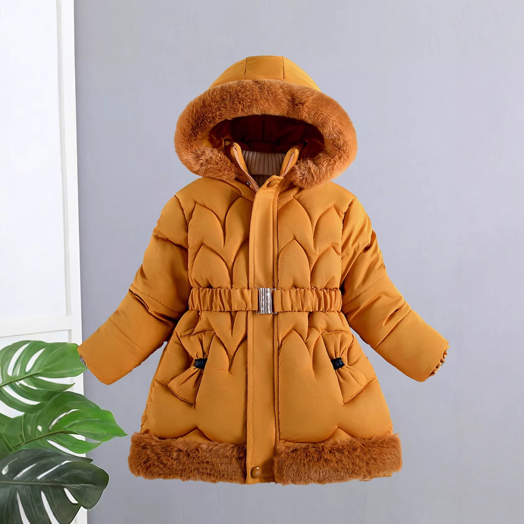 Cross-Border Children's Clothing, Girls' Cotton-Padded Clothes, New Kidsren's Winter Jackets, Medium and Large Kidsren's Thickeneded Hooded Mid-Length Warm Cotton-Padded Clothes