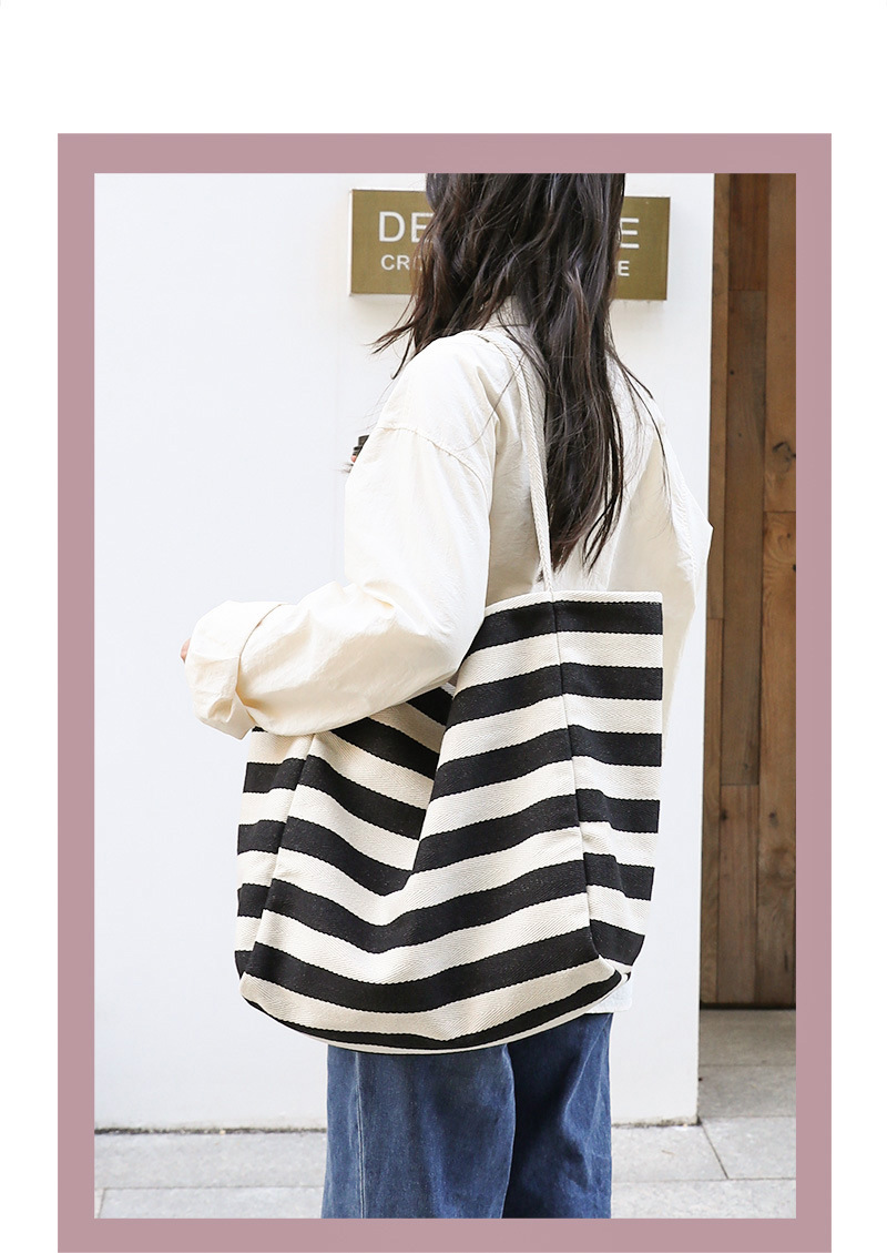843g Weight Open Closure Type Double Shoulder Straps Strap Type Canvas Bag Bags Type Casual, Holiday Occasion Canvas Material Stripe Pattern All Seasons Season Women's Gender Streetwear Style Large Size Women's Large Canvas Stripe Streetwear Open Canvas Bag 6