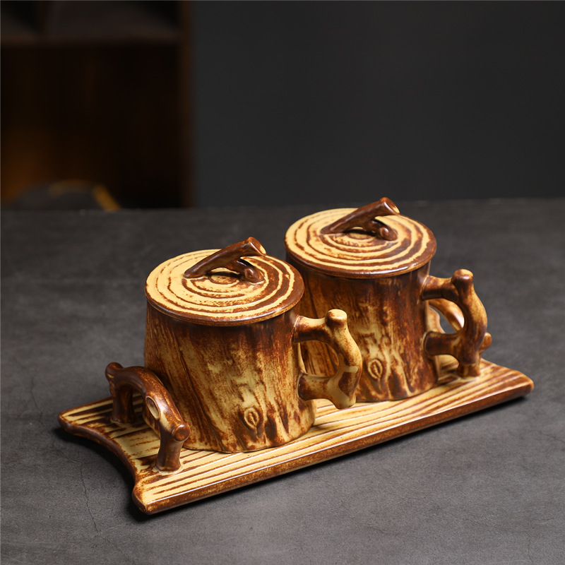 Estilo japonés vintage de cerámica taza de café y platillo traje creativo regalo taza de té de la tarde taza de café de gres