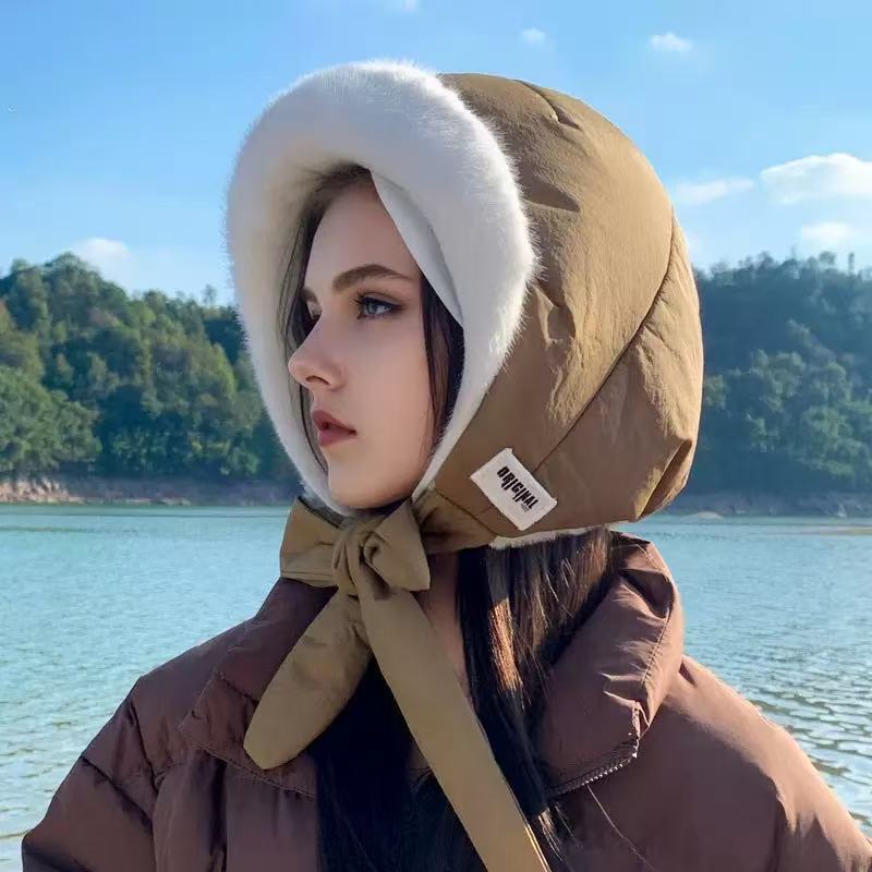 羽绒棉毛绒帽子女款秋冬季巴拉克拉法帽大头围加厚保暖护耳雷锋帽|undefined