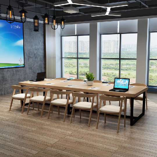 现代实木办公桌椅组合简约办公室职员培训会议桌子长桌电脑桌