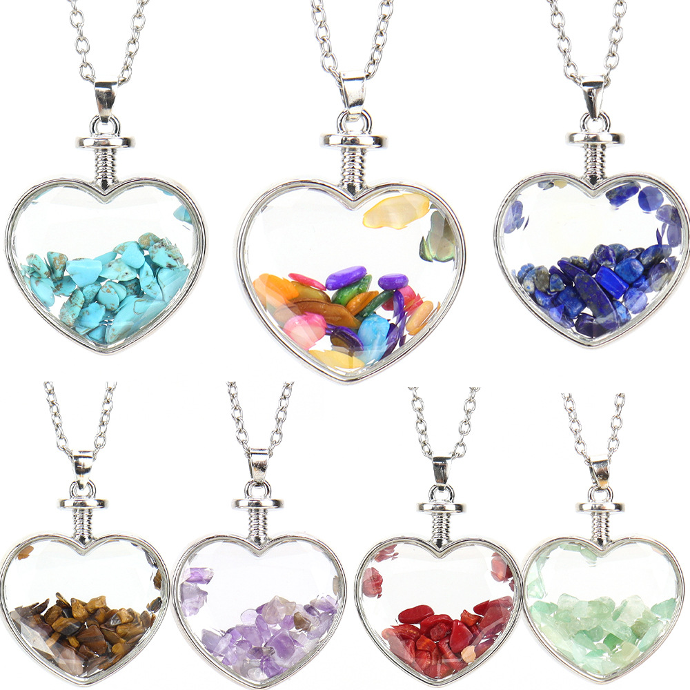 Simple Style Heart Shape Natural Stone Plating Pendant Necklace display picture 2