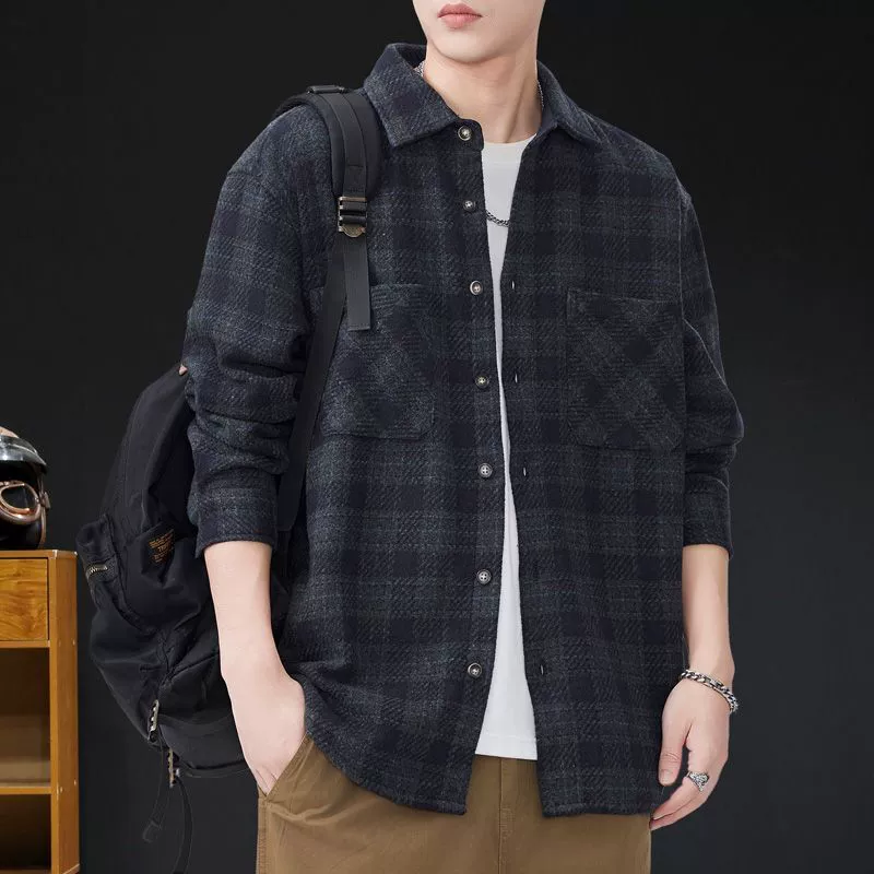 Тяжелые клетчатые рубашки мужские пальто с длинными рукавами 2025 новая повседневная одежда высокого класса прилив весной и осенью