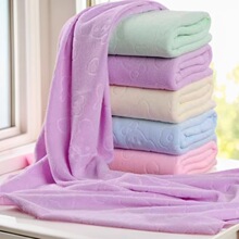 超细纤维浴巾沙滩巾吸水速干儿童大毛巾小熊压花卡通游泳洗澡浴巾