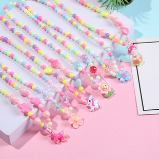 Children's necklace bracelet suit baby cartoon large colored beads necklace little girl Accessories Wholesale
