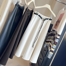 慵懒风软糯老钱风半身裙女秋冬季松紧高腰a字遮胯垂感大摆中长裙