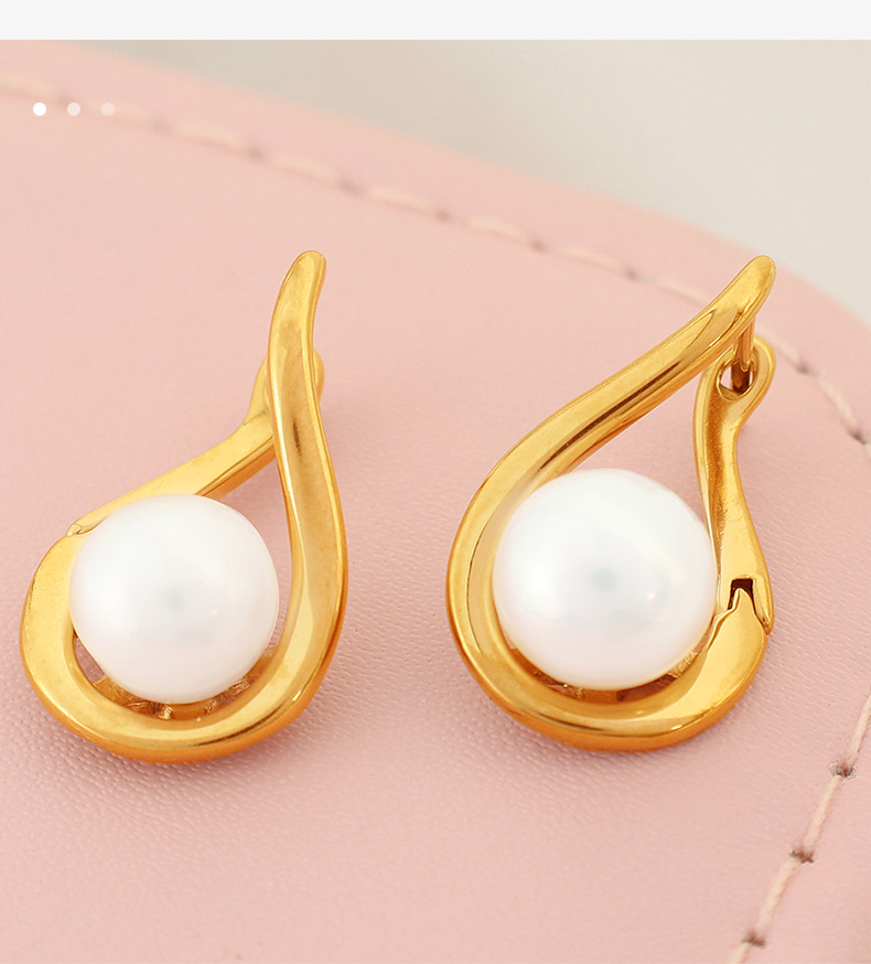 1 Pair Quantity 1 Pair Retro Geometric Freshwater Pearl Titanium Steel Freshwater Pearl Drop Earrings