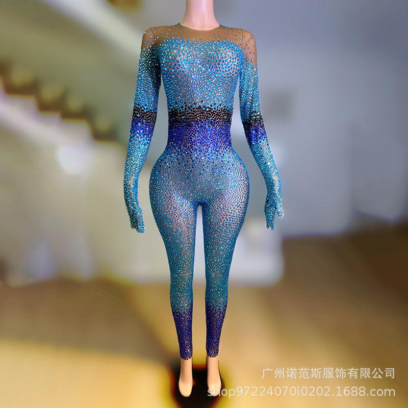 撞色闪钻修身时尚套装音乐节舞台表演服瑜伽运动公司年会校庆演出