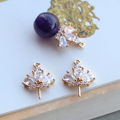 Hanging KC gold plated hollow zircon crown pendant accessories Baroque pearl fairy decoration DIY jewelry materials