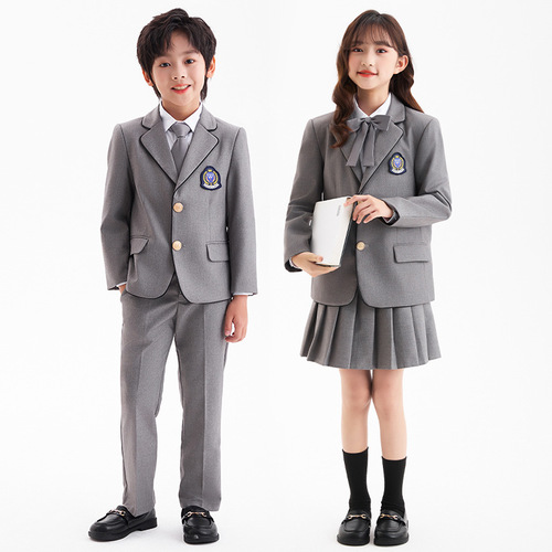 Summer and Autumn New Student Uniforms for Boys and Girls, Academic Style Suit, Class Uniform Set, Gray, Performance Costume for June 1st