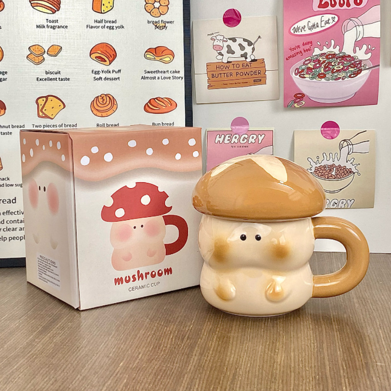 hongos genio taza de cerámica regalo de cumpleaños taza con tapa de gran capacidad esmaltado taza de agua de color taza de agua de pareja doméstica
