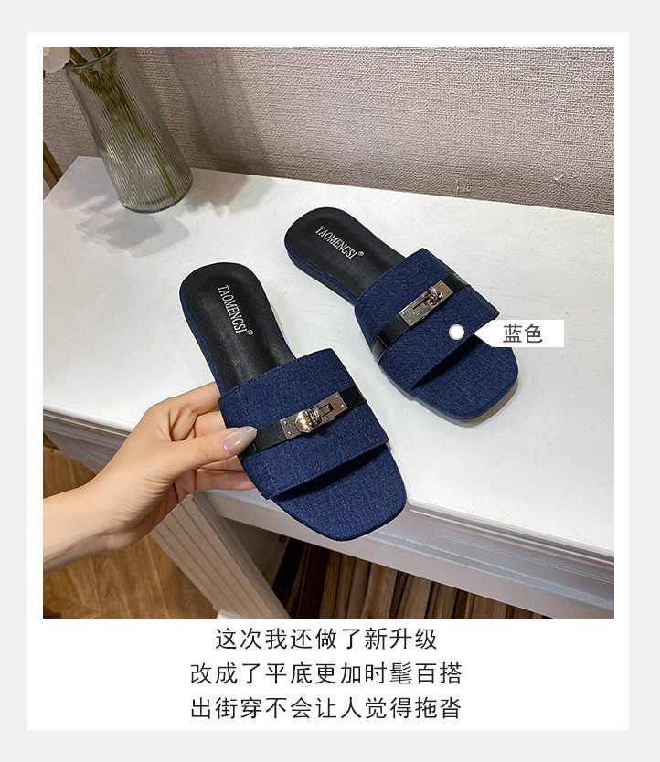 Dép sandal nữ quai ngang đế bằng, dép xỏ chân mùa hè đi ngoài trời — Màu xanh lam, Màu xám chi tiết 10