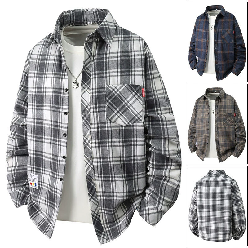2025 Внешняя торговля Весенняя новая мужская клетчатая тенденция дизайн мода повседневная мужская рубашка с длинным рукавом фабрика оптом