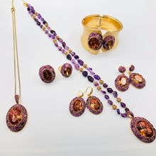 紫色光感变色苏丹石套系女款项链戒指耳环手镯时尚轻奢厂家直供