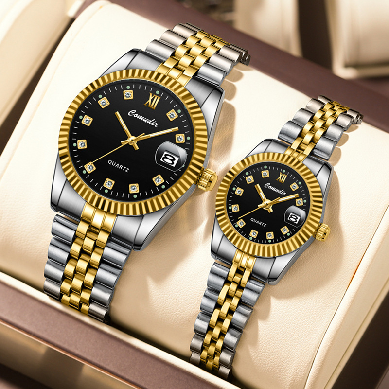 New foreign trade cross-border couple watches men and women a pair of luminous calendar waterproof casual quartz watch a generation of hair