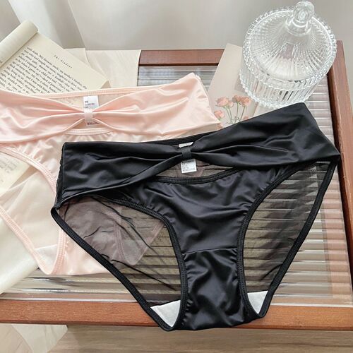 Misty Moon Thousands of Dollars~ Sexy French Satin Underwear Women's Medium Waist Pure Cotton Thin Waist Breathable Pure Desire Women's Triangular Panties