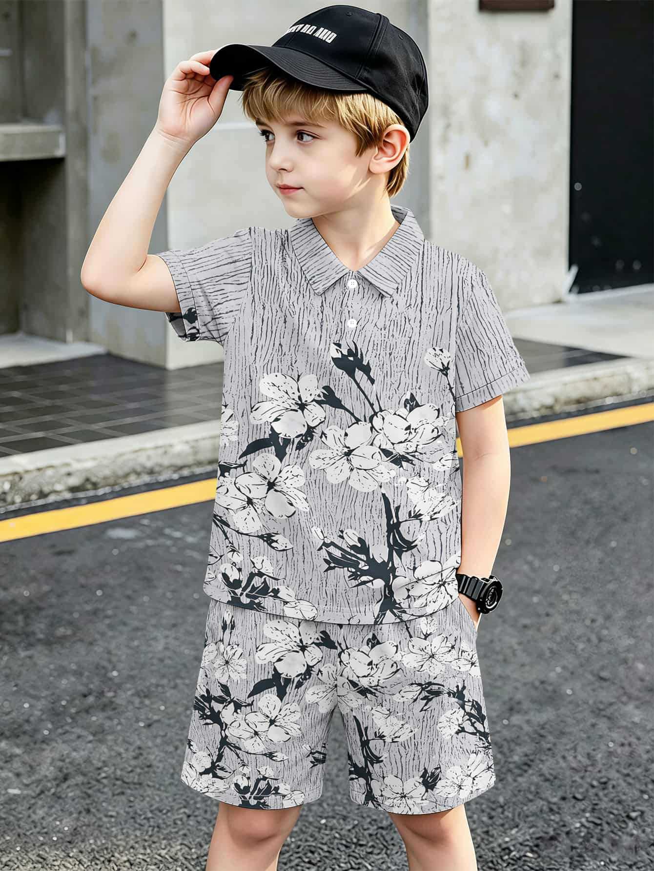 Boys T-shirt And Shorts Set With 3d Printed Design_voghion.com