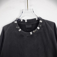 ins巴黎B家夏季新款五金配饰穿孔衣领做圆领T恤男女情侣世家tee