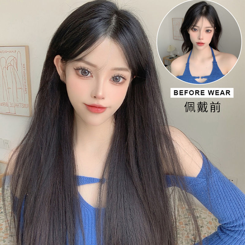 Cinco tarjetas una pieza de pelucina de cabello recto sin marcas para mujeres caminar piezas de cabello recto largo extensión de cabello largo piezas de cabello recto invisibles