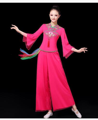 New women's embroidered dance clothing long-sleeved pendant classical dance ethnic style square dance suit spring and summer performance clothing