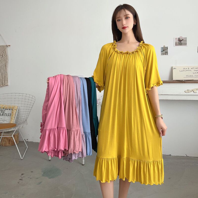 2025 Thin Plus Size Pleated Home Dress Loose Large Size Nightdress Modal Dress Women Summer 2025 Thin Plus Size Pleated Home Dress Loose Large Size Nightdress Modal Dress Women Summer
