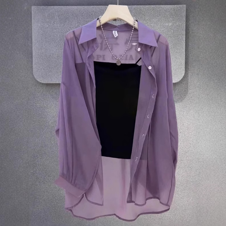 Chic and Beautiful Purple Chiffon Top for Women, 2026 Summer Thin Style, High-End Ice Silk Shirt, Sun Protection Clothing, Premium Chic and Beautiful Purple Chiffon Top for Women, 2026 Summer Thin Style, High-End Ice Silk Shirt, Sun Protection Clothing, Premium