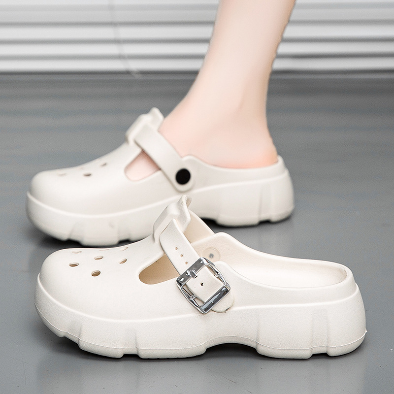 Zapatos con agujeros para mujer, suela gruesa, Mary Jane, verano para mujer 2025, ropa exterior, playa de moda, sandalias y zapatillas de Baotou antideslizantes