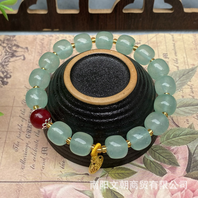 Dongling jade color barrel beads bracelet quartz rock Jade fresh Women's bracelet live broadcast scenic spot night market 10 yuan model Dongling jade color barrel beads bracelet quartz rock Jade fresh Women's bracelet live broadcast scenic spot night market 10 yuan model