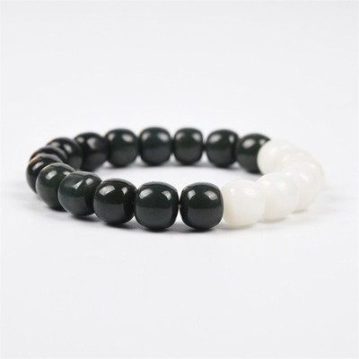 富宏水晶天然新疆和田玉深色渐变微瑕单圈手链男女款玉石时尚饰品