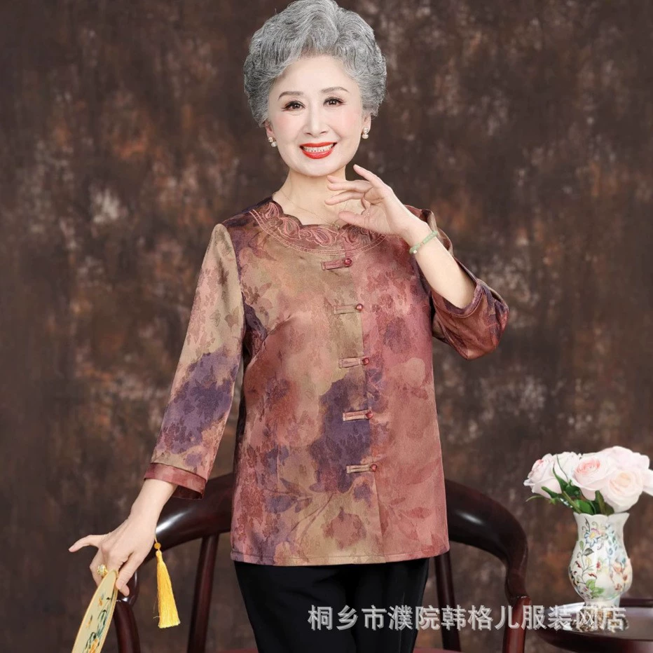 Летняя одежда для пожилых людей, бабушкины рубашки, летние рубашки для мам с рукавом три четверти, тонкая женская и пожилая одежда класса люкс.