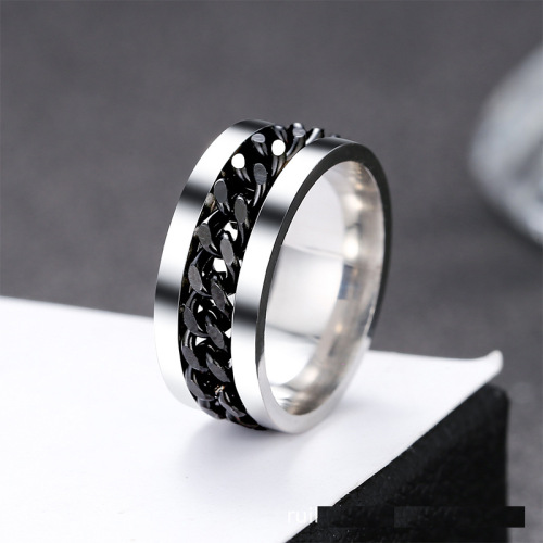Stainless steel chain ring for men, rotatable finger ring, personalized, bold, trendy, niche titanium steel jewelry, does not fade.