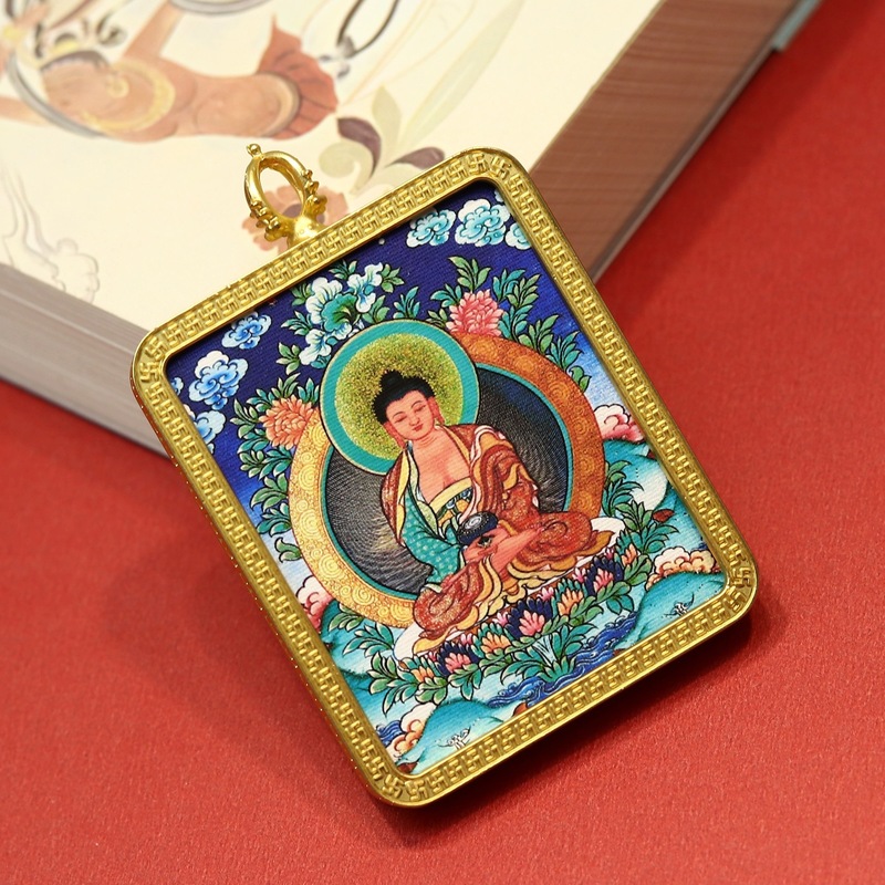 西藏唐卡手绘描金唐卡彩绘八大守护吊坠合金盒随身厂家批发吊坠|undefined