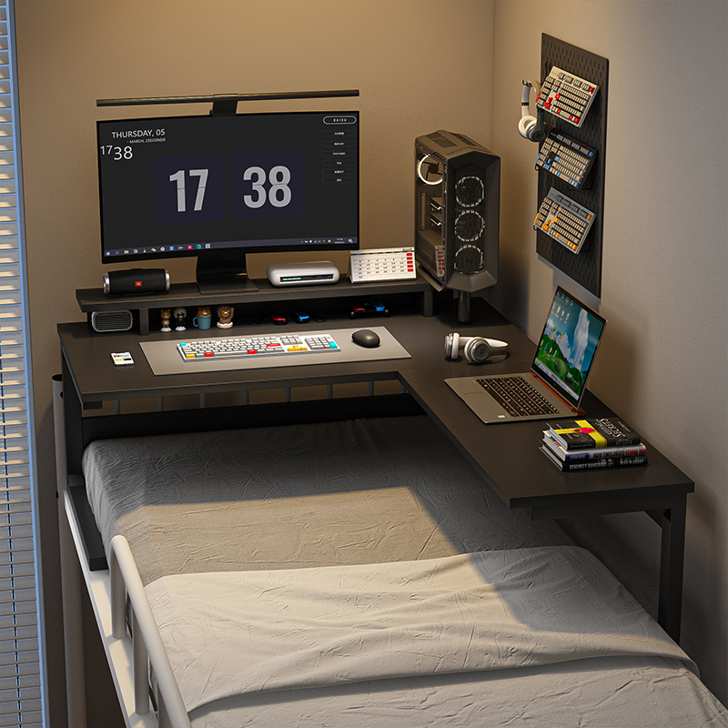 Dormitory Bed Computer Desk Desktop Table for College Students, Lazy Person's Essential Gadget, Gaming Desk, L-Shaped Corner Desk, Study Desk