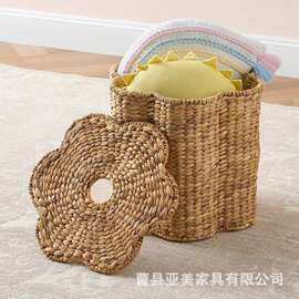 创意花朵形状收纳篮手工葫芦草编织儿童毛绒玩具储物筐玄关储物篮