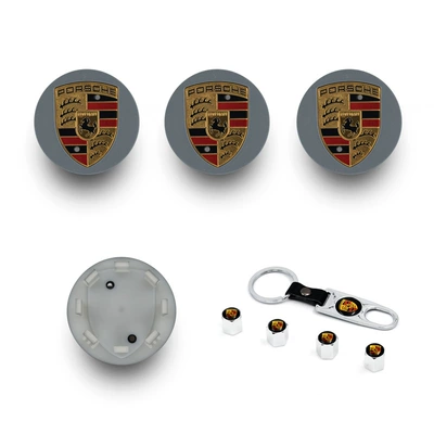 Porsche Original Wheel Hub Caps, Center: Hub cover - 65mm-gray-surface-color-label-pack-of-four